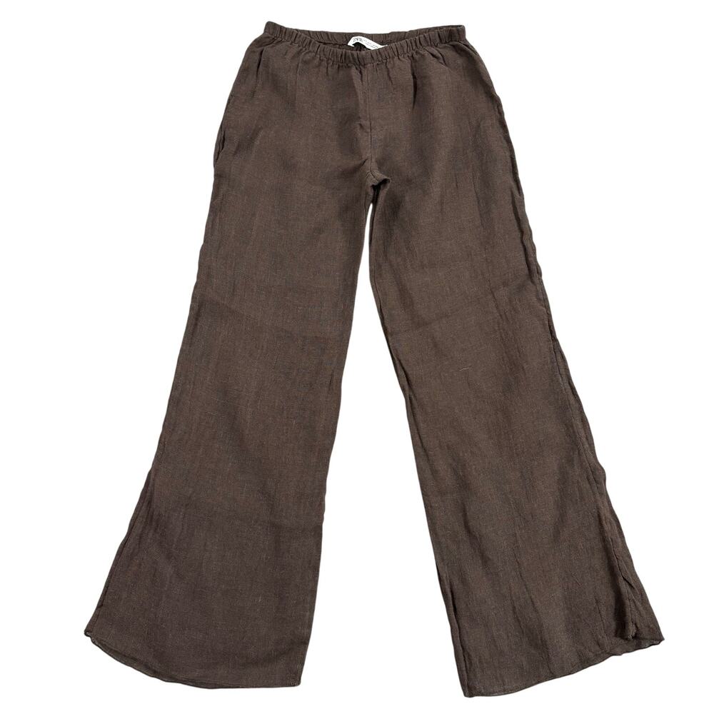 Zara Chocolate Brown Linen Low Rise Wide Leg Pants Women S Quiet Luxury Coastal